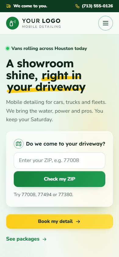 Mobile Shine Detailing home page on a phone