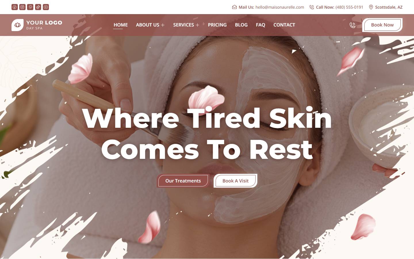 Maison Aurelle Day Spa home page on a desktop screen