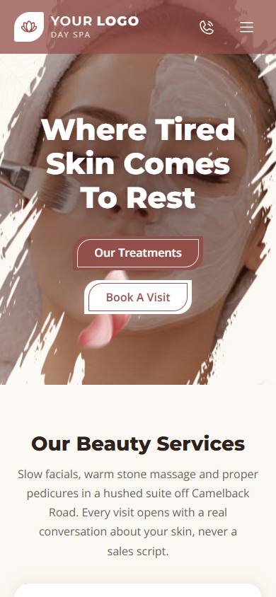 Maison Aurelle Day Spa home page on a phone
