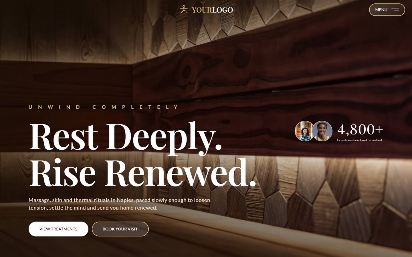 Serein Luxury Spa home page on a desktop screen