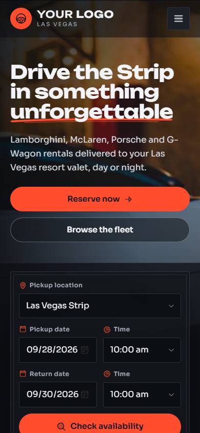 Roadstar Rentals home page on a phone
