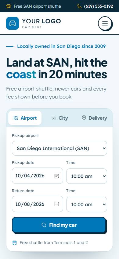 Coastline Car Hire home page on a phone