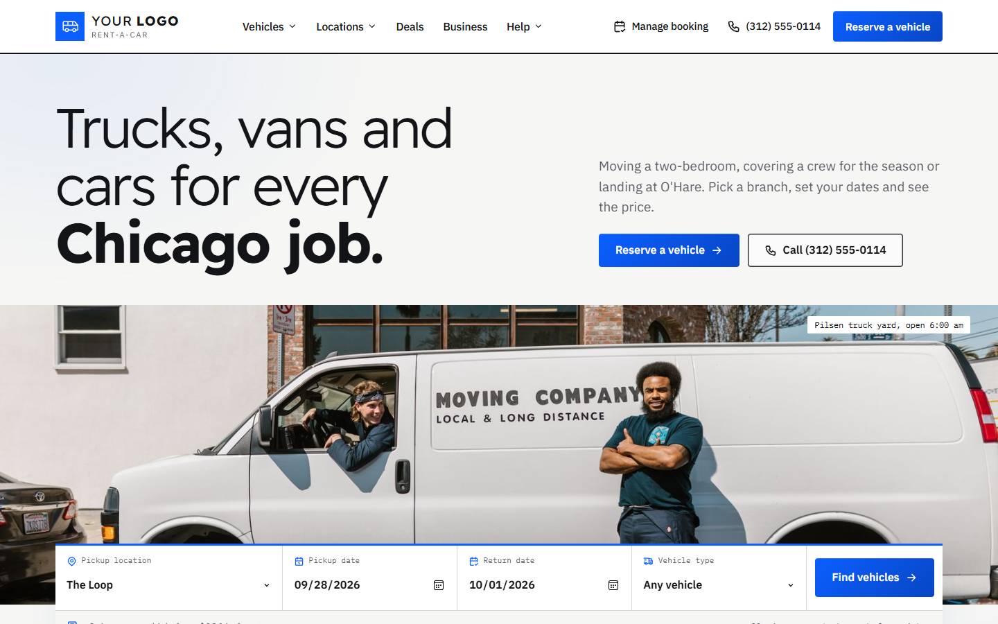 Midwest Fleet Rent-A-Car home page on a desktop screen