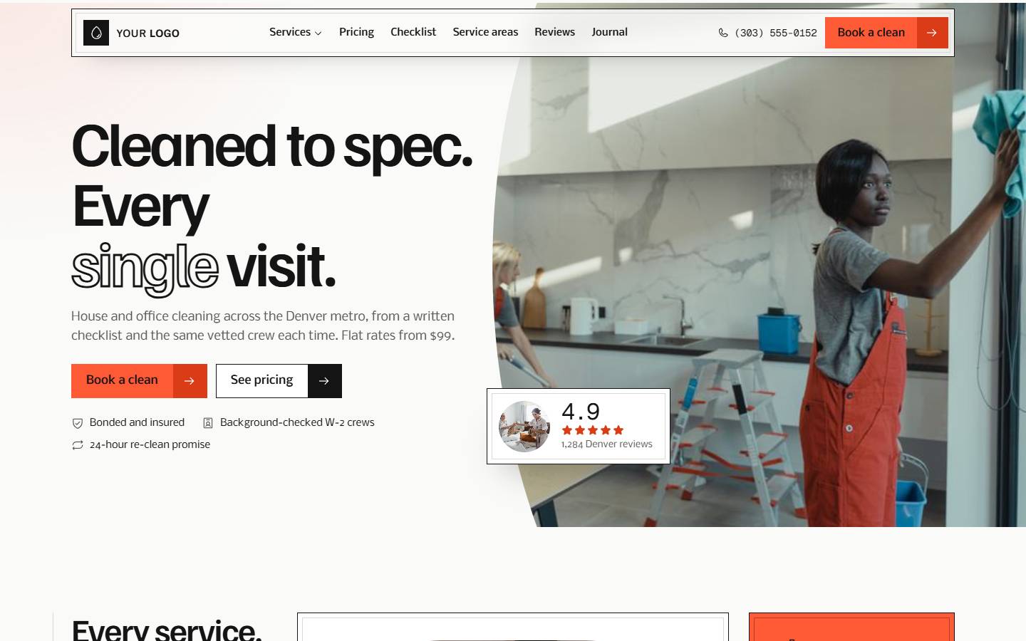 Crisp & Co. Cleaning home page on a desktop screen