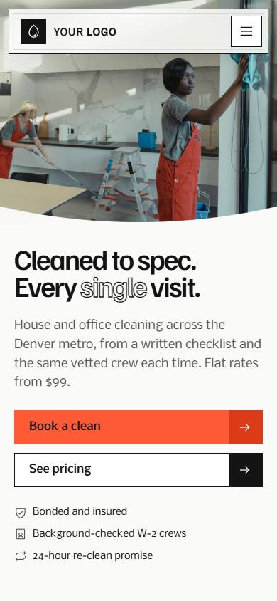 Crisp & Co. Cleaning home page on a phone