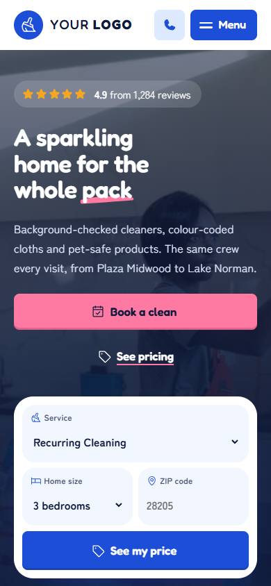 Maple & Mop home page on a phone