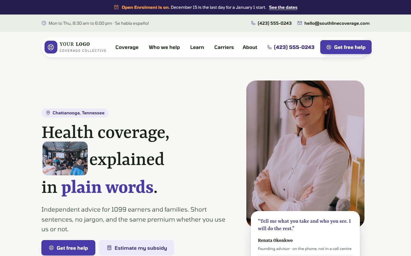 Southline Coverage Collective home page on a desktop screen