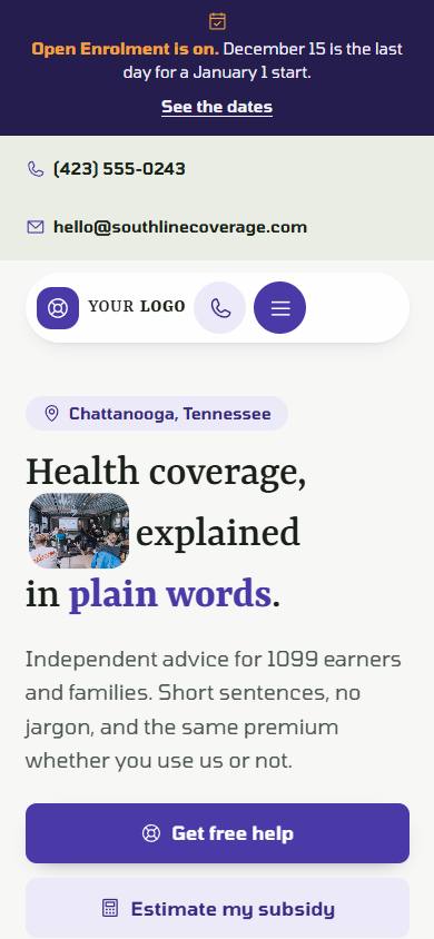 Southline Coverage Collective home page on a phone