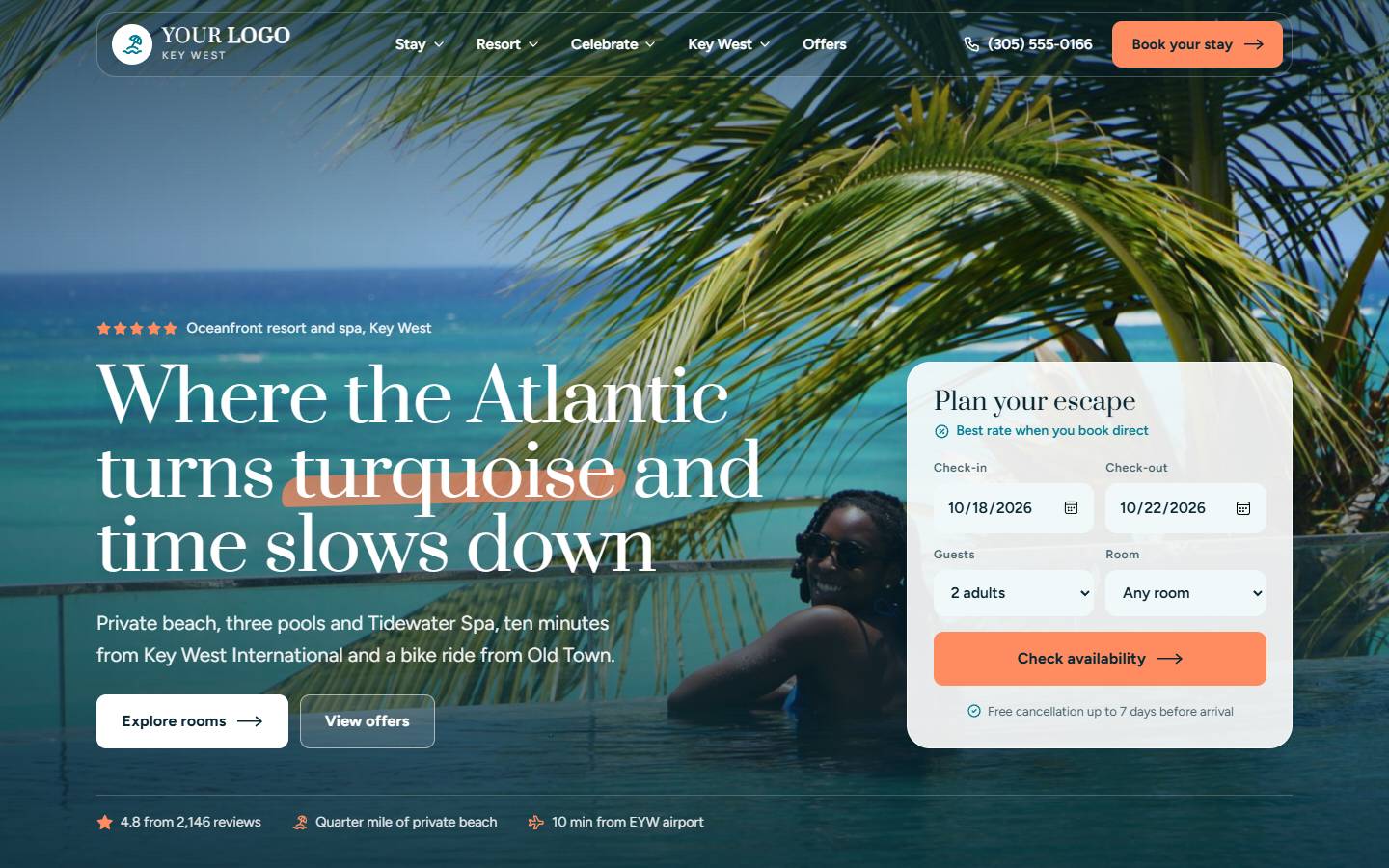 Azure Bay Resort & Spa home page on a desktop screen
