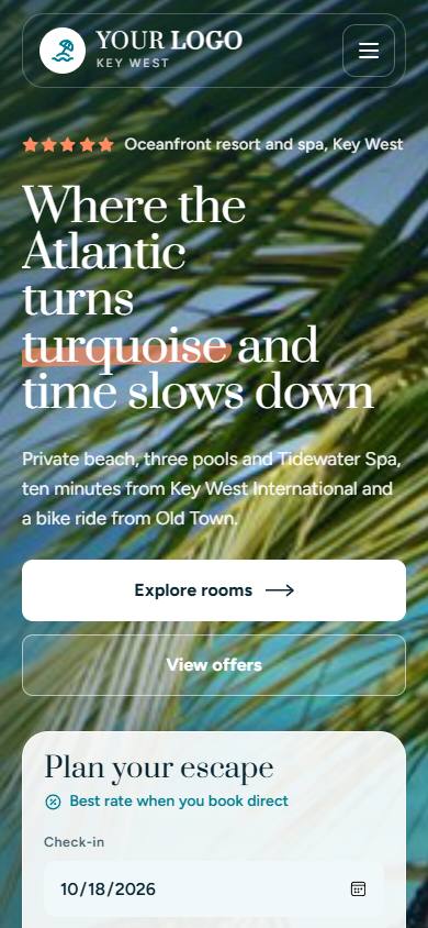 Azure Bay Resort & Spa home page on a phone