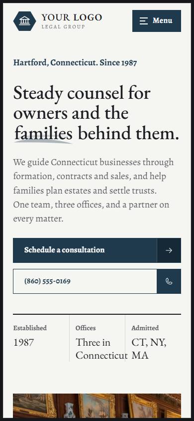 Whitmore Legal Group home page on a phone