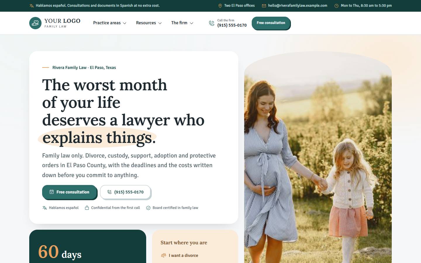Rivera Family Law home page on a desktop screen