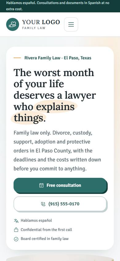 Rivera Family Law home page on a phone