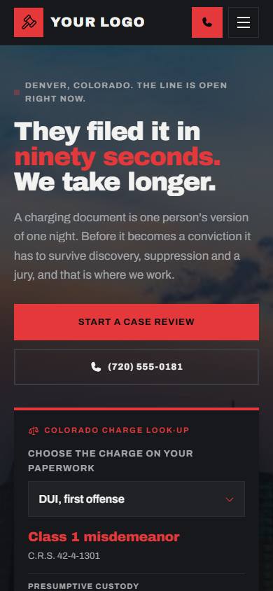 Sterling Defense Attorneys home page on a phone