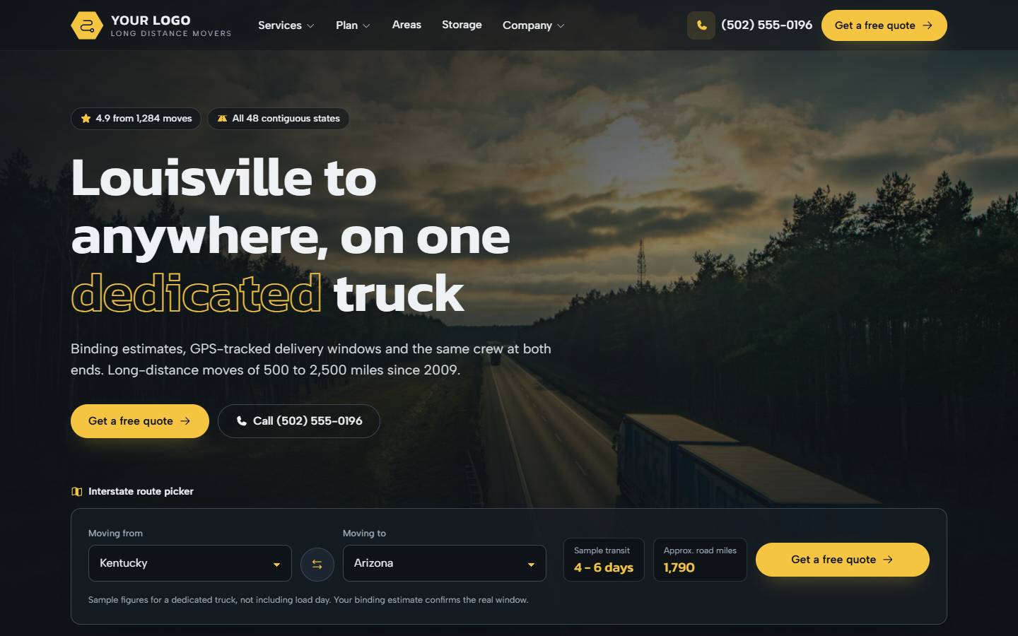 Nomad Long Distance Movers home page on a desktop screen
