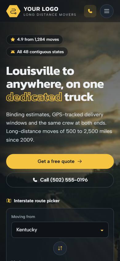 Nomad Long Distance Movers home page on a phone