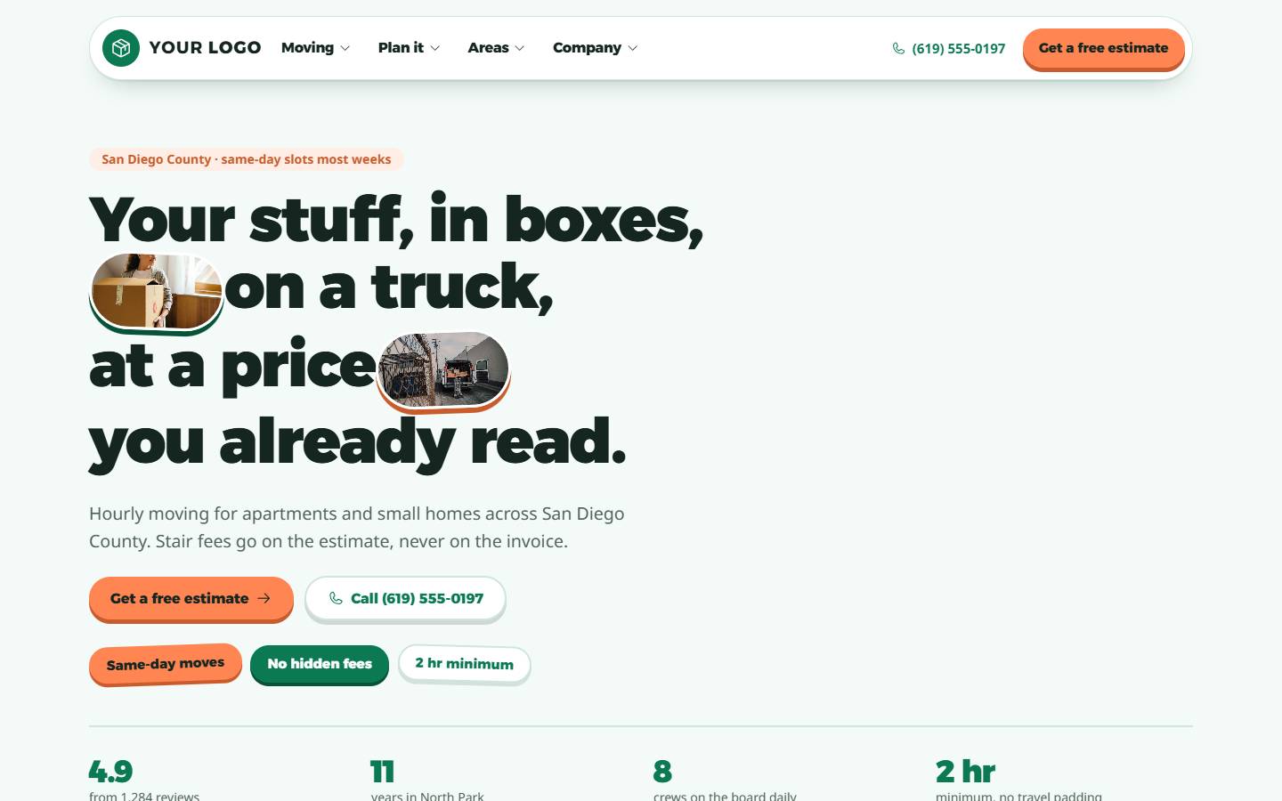 Little Box Movers home page on a desktop screen