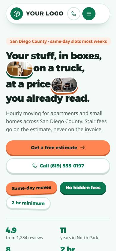 Little Box Movers home page on a phone