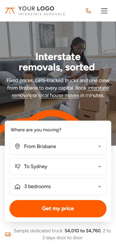 Outback Interstate Removals home page on a phone
