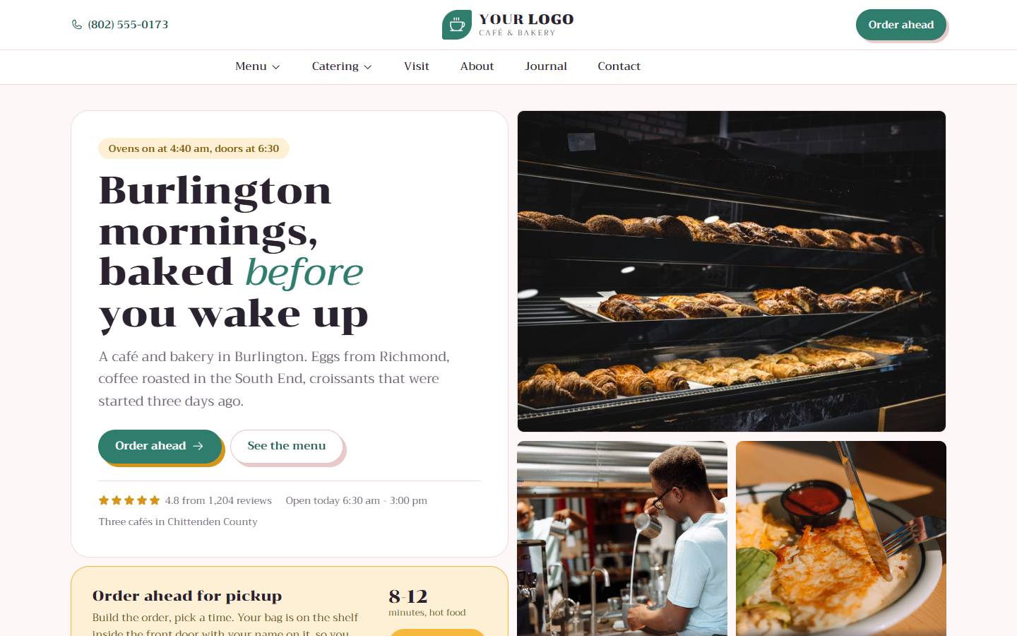Sunny Side Café & Bakery home page on a desktop screen