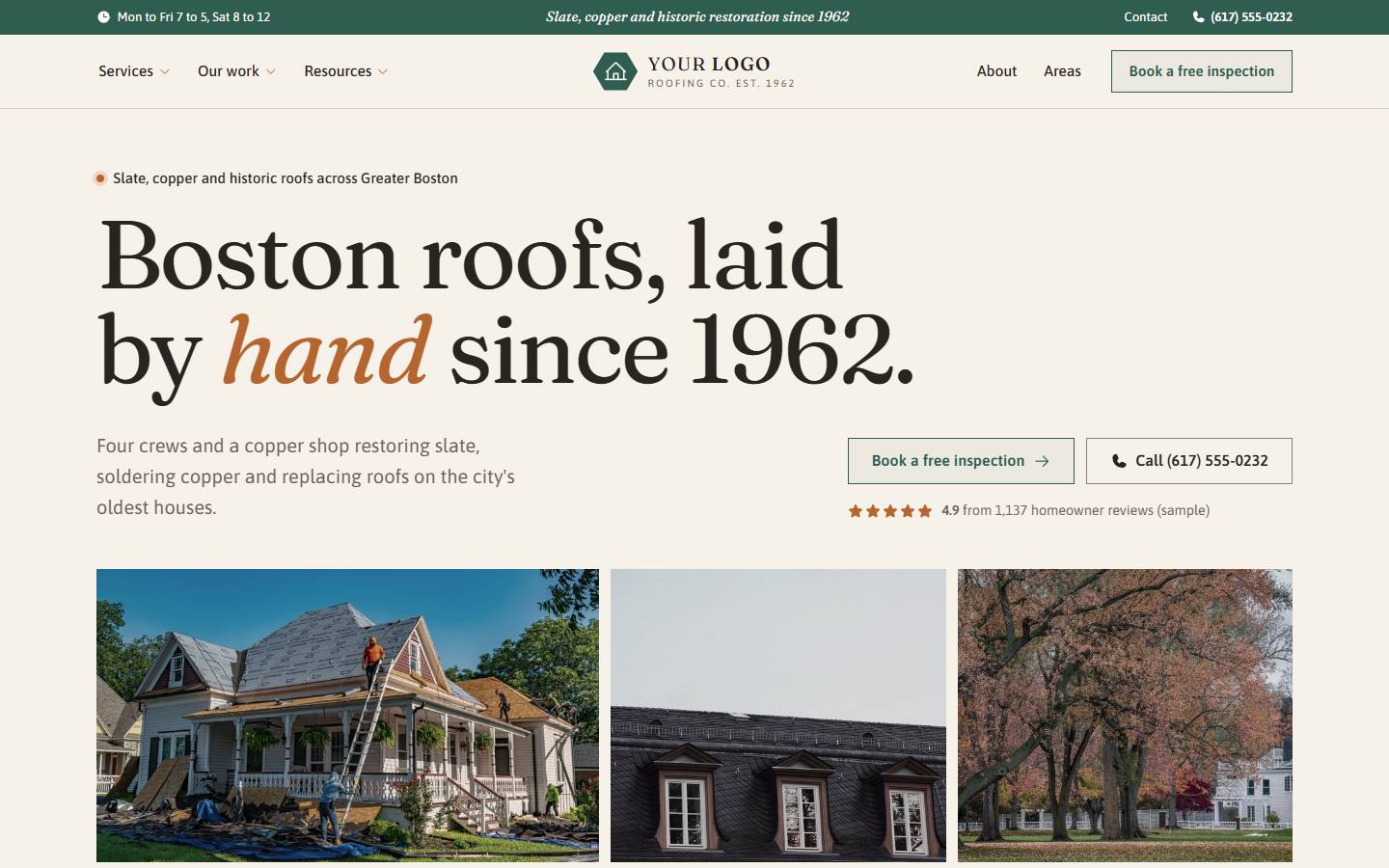 Slate & Copper Roofing Co. home page on a desktop screen