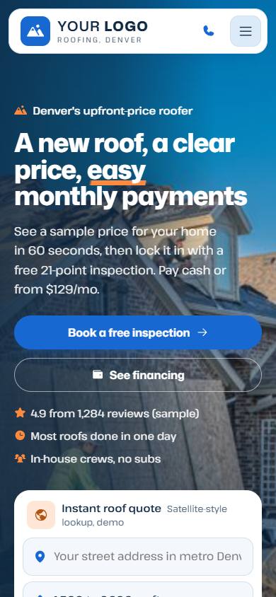 Summit Peak Roofing home page on a phone
