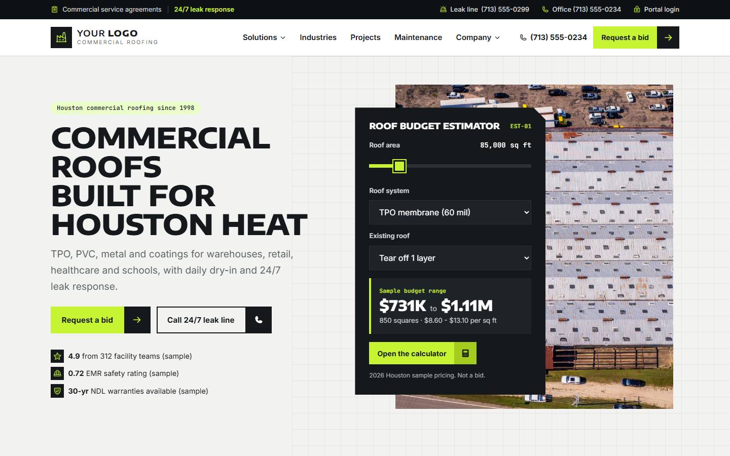 Ironclad Commercial Roofing home page on a desktop screen