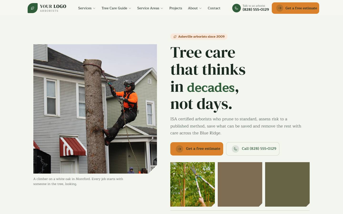 Canopy & Crown Arborists home page on a desktop screen