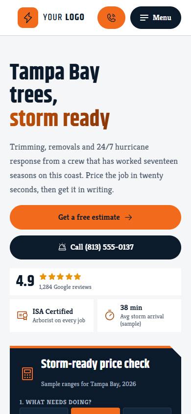 StormReady Tree Service home page on a phone