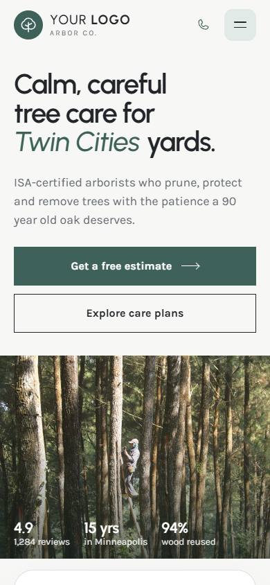 Evergreen Arbor Co. home page on a phone